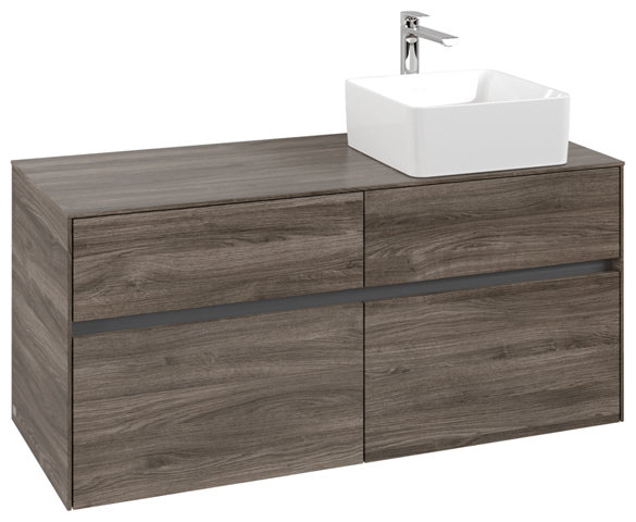 Villeroy & Boch Collaro Waschbeckenunterschrank 1200x548x500 mm, 4 Auszüge , für Waschbecken rechts, C04300, Farbe: Front/Korpus: Stone Oak Griff: Anthracite Matt von Villeroy und Boch AG