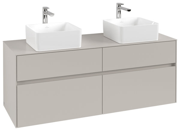 Villeroy & Boch Collaro Waschbeckenunterschrank 1400x548x500 mm, 4 Auszüge , für 2 Waschbecken, C04800, Farbe: Front/Korpus: Soft Grey, Griff: Soft Grey von Villeroy und Boch AG