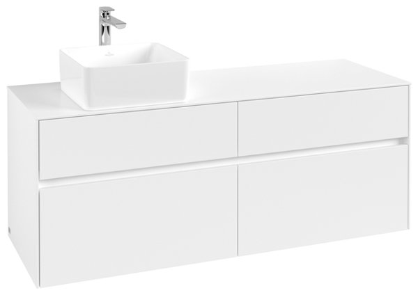 Villeroy & Boch Collaro Waschbeckenunterschrank 1400x548x500 mm, 4 Auszüge , für Waschbecken links, C04600, Farbe: Front/Korpus: White Matt, Griff: White Matt von Villeroy und Boch AG