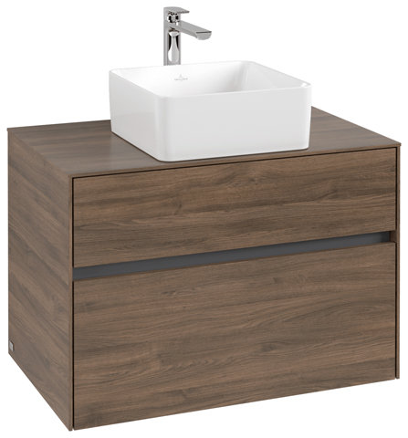 Villeroy & Boch Collaro Waschbeckenunterschrank 800x548x500 mm, 2 Auszüge , für Waschbecken mittig, C03700, Farbe: Front/Korpus: Arizona Oak, Griff: Anthracite Matt von Villeroy und Boch AG