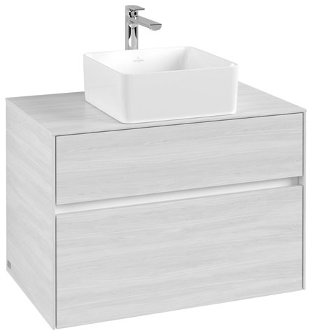 Villeroy & Boch Collaro Waschbeckenunterschrank 800x548x500 mm, 2 Auszüge , für Waschbecken mittig, C03700, Farbe: Front/Korpus: White Wood, Griff: White Matt von Villeroy und Boch AG