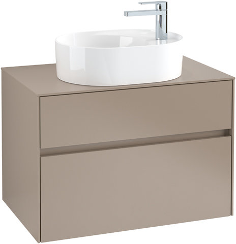 Villeroy & Boch Collaro Waschbeckenunterschrank 800x548x500 mm, 2 Auszüge , für Waschbecken mittig, C05300, Farbe: Front/Korpus: Glossy Grey, Griff: Anthracite Matt von Villeroy und Boch AG