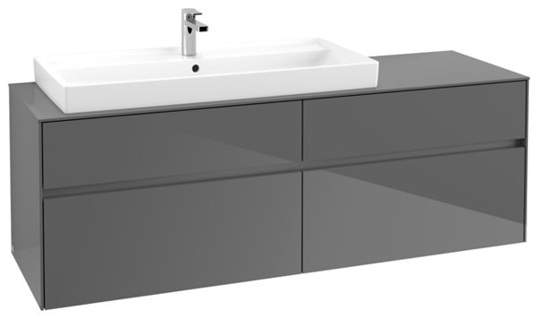 Villeroy & Boch Collaro Waschbeckenunterschrank mit Beleuchtung, 1600x548x500 mm, 4 Auszüge , für Waschbecken links, C029B0, Farbe: Front/Korpus: Glossy Grey, Griff: Anthracite Matt von Villeroy und Boch AG