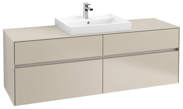 Villeroy & Boch Collaro Waschbeckenunterschrank mit Beleuchtung, 1600x548x500 mm, 4 Auszüge , für Waschbecken mittig, C025B0, Farbe: Front/Korpus: Soft Grey, Griff: Soft Grey von Villeroy und Boch AG