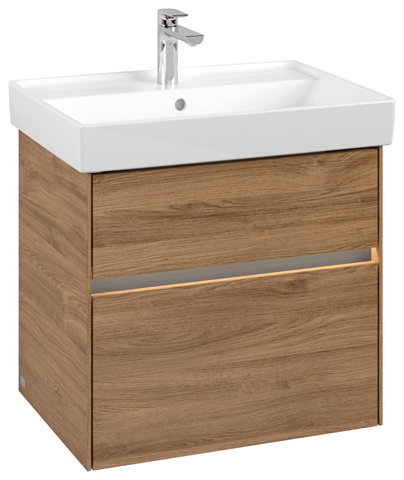 Villeroy & Boch Collaro Waschbeckenunterschrank mit Beleuchtung, 604x546x444 mm, 2 Auszüge, C009B0, Farbe: Front/Korpus: Kansas Oak, Griff: Anthracite Matt von Villeroy und Boch AG