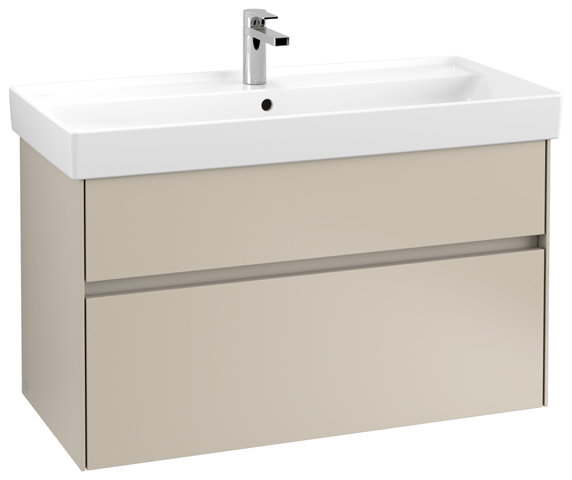 Villeroy & Boch Collaro Waschbeckenunterschrank mit Beleuchtung, 954x546x444 mm, 2 Auszüge, C011B0, Farbe: Front/Korpus: Soft Grey, Griff: Soft Grey von Villeroy und Boch AG