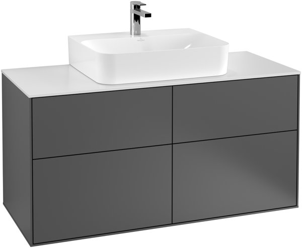 Villeroy und Boch Finion Waschtischunterschrank G13200, 1200x603x501mm, mit LED- Beleuchtung, Abdeckplatte Black Matt, Farbe: Light Grey Matt von Villeroy und Boch AG