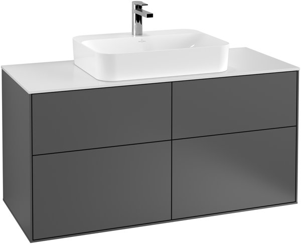 Villeroy und Boch Finion Waschtischunterschrank G38100,1200x603x501mm, mit LED- Beleuchtung, Abdeckplatte White Matt, Farbe: Black Matt Lacquer von Villeroy und Boch AG