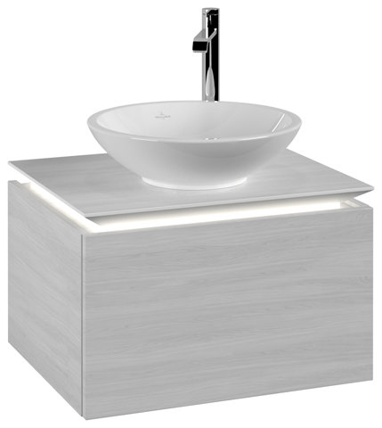 Villeroy & Boch Legato Waschtischunterschrank B567, 600x380x500mm, Waschtisch mittig, LED- Beleuchtung, Farbe: White Wood von Villeroy und Boch AG