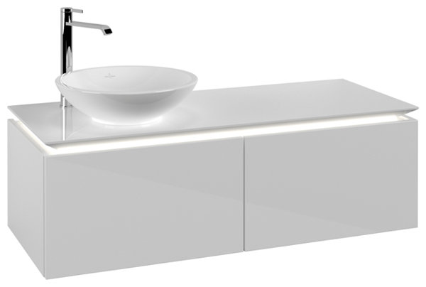 Villeroy & Boch Legato Waschtischunterschrank B579, 1200x380x500mm, Waschtisch links, LED- Beleuchtung, Farbe: Glossy White von Villeroy und Boch AG