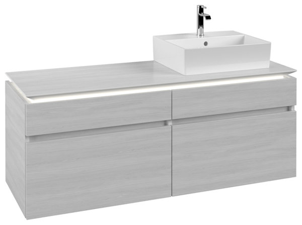 Villeroy & Boch Legato Waschtischunterschrank B616, 1400x550x500mm, Waschtisch rechts, LED- Beleuchtung, Farbe: White Wood von Villeroy und Boch AG