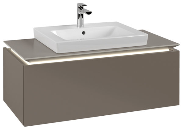 Villeroy & Boch Legato Waschtischunterschrank B680, 1000x380x500mm, Waschtisch mittig, LED- Beleuchtung, Farbe: Truffle Grey von Villeroy und Boch AG