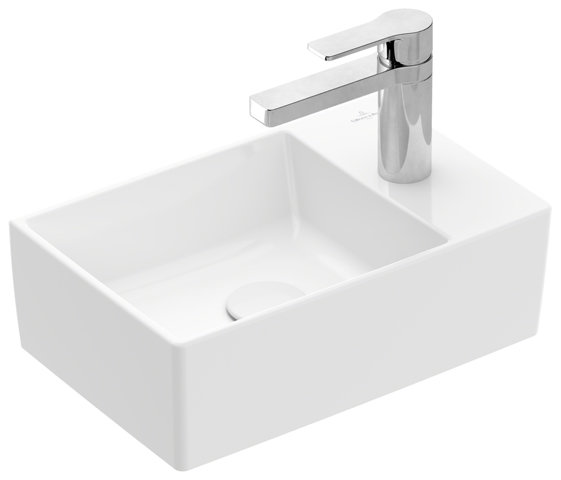 Villeroy & Boch Memento 2.0 Handwaschbecken, 400 x 260 mm, 1 Hahnloch, ohne Überlauf, geschliffen, 43234G, Farbe: weiß-alpin von Villeroy und Boch AG