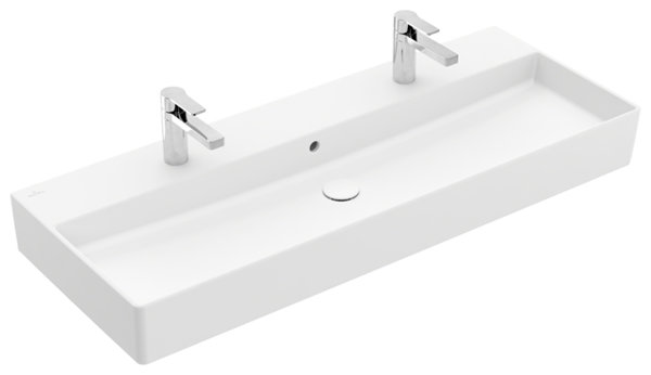 Villeroy & Boch Memento 2.0 Wandwaschbecken, 1200 x 470 mm, mit Überlauf, ungeschliffen, 4A22C4, Farbe: Stone White, Ceramic Plus von Villeroy und Boch AG