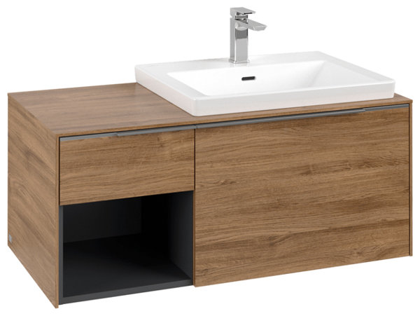 Villeroy & Boch Subway 3.0, 1001x423x516 mm, Waschbeckenunterschrank, 2 Auszüge, C571L2, Farbe: Front/Korpus: Kansas Oak, Griff: Aluminium glänzend - C571L0RH von Villeroy und Boch AG