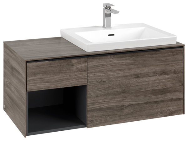 Villeroy & Boch Subway 3.0, 1001x423x516 mm, Waschbeckenunterschrank, 2 Auszüge, C571L2, Farbe: Front/Korpus: Stone Oak, Griff: Volcano Black von Villeroy und Boch AG