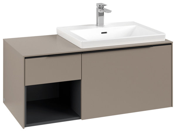 Villeroy & Boch Subway 3.0, 1001x423x516 mm, Waschbeckenunterschrank, 2 Auszüge, C571L2, Farbe: Front/Korpus: Taupe, Griff: Volcano Black - C571L1VM von Villeroy und Boch AG