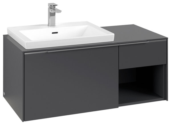 Villeroy & Boch Subway 3.0, 1001x423x516 mm, Waschbeckenunterschrank, 2 Auszüge, C572L2, Farbe: Front/Korpus: Graphite, Griff: Aluminium glänzend von Villeroy und Boch AG