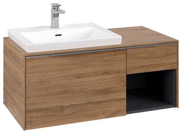 Villeroy & Boch Subway 3.0, 1001x423x516 mm, Waschbeckenunterschrank, 2 Auszüge, C572L2, Farbe: Front/Korpus: Kansas Oak, Griff: Aluminium glänzend von Villeroy und Boch AG