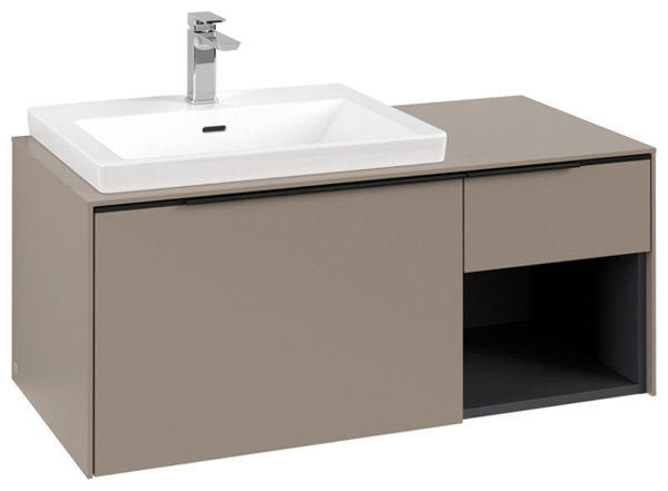 Villeroy & Boch Subway 3.0, 1001x423x516 mm, Waschbeckenunterschrank, 2 Auszüge, C572L2, Farbe: Front/Korpus: Taupe, Griff: Volcano Black - C572L1VM von Villeroy und Boch AG