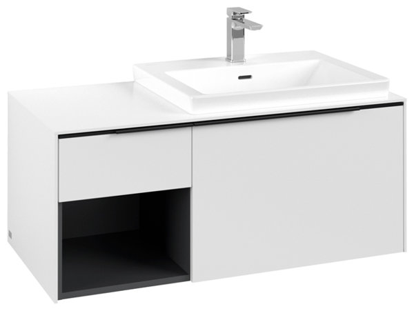 Villeroy & Boch Subway 3.0, 1001x423x516mm, Waschbeckenunterschrank, 2 Auszüge, C57102, Farbe: Front/Korpus: Pure White, Griff: Volcano Black von Villeroy und Boch AG