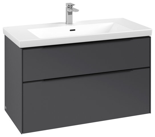 Villeroy & Boch Subway 3.0, 973x576x478 mm, Waschbeckenunterschrank, 2 Auszüge, C57002, Farbe: Front/Korpus: Graphite, Griff: Volcano Black von Villeroy und Boch AG