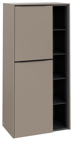 Villeroy & Boch Subway 3.0, Mittelschrank, 2 Türen Anschlag (Scharnier) links, C59801, Farbe: Front/Korpus: Taupe, Griff: Volcano Black von Villeroy und Boch AG