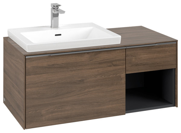 Villeroy & Boch Subway 3.0, Waschbeckenunterschrank, 1001x423x516 mm, 2 Auszüge, C57202, Farbe: Front/Korpus: Arizona Oak, Griff: Aluminium glänzend von Villeroy und Boch AG