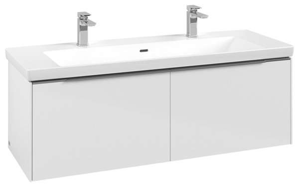 Villeroy & Boch Subway 3.0, Waschbeckenunterschrank, 1272x429x478 mm, 2 Auszüge, C601L0, Farbe: Front/Korpus: Brilliant White, Griff: Aluminium glänzend von Villeroy und Boch AG