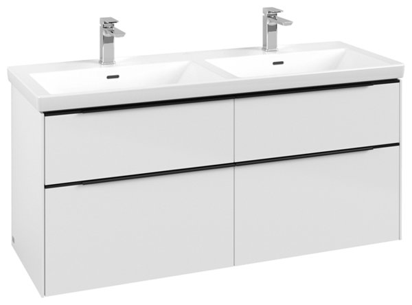 Villeroy & Boch Subway 3.0, Waschbeckenunterschrank, 1272x576x478 mm, 4 Auszüge, C56800, Farbe: Front/Korpus: Brilliant White, Griff: Volcano Black von Villeroy und Boch AG