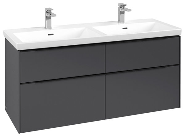 Villeroy & Boch Subway 3.0, Waschbeckenunterschrank, 1272x576x478 mm, 4 Auszüge, C56800, Farbe: Front/Korpus: Graphite, Griff: Volcano Black - C56801VR von Villeroy und Boch AG