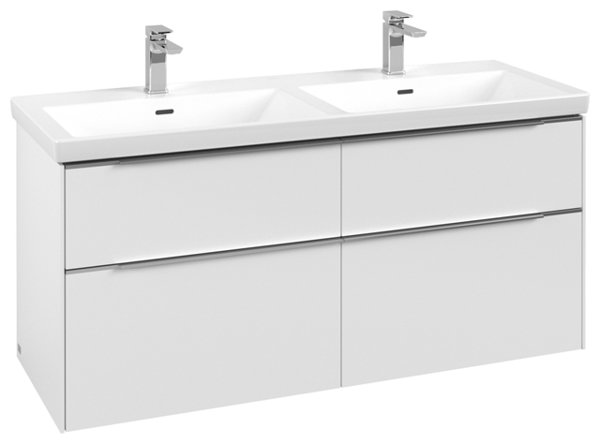 Villeroy & Boch Subway 3.0, Waschbeckenunterschrank, 1272x576x478 mm, 4 Auszüge, C56800, Farbe: Front/Korpus: Pure White, Griff: Aluminium glänzend - C56800VF von Villeroy und Boch AG