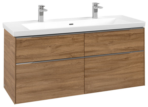 Villeroy & Boch Subway 3.0, Waschbeckenunterschrank, 1272x576x478 mm, 4 Auszüge, C60202, Farbe: Front/Korpus: Kansas Oak, Griff: Aluminium glänzend von Villeroy und Boch AG