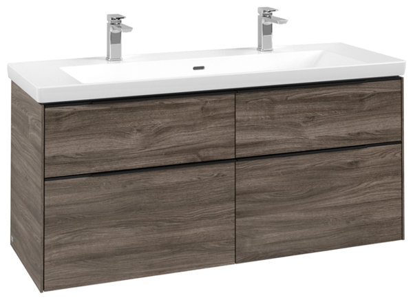 Villeroy & Boch Subway 3.0, Waschbeckenunterschrank, 1272x576x478 mm, 4 Auszüge, C60202, Farbe: Front/Korpus: Stone Oak, Griff: Volcano Black - C60201RK von Villeroy und Boch AG