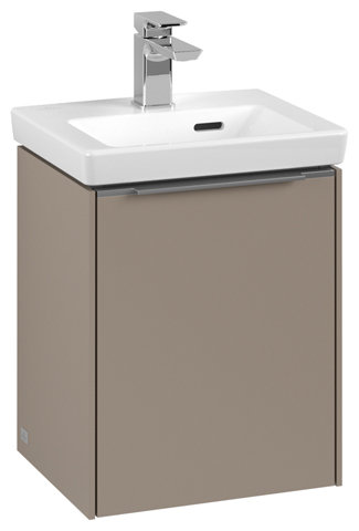 Villeroy & Boch Subway 3.0, Waschbeckenunterschrank, 351x429x309 mm, 1 Tür Anschlag (Scharnier) links, C5830, Farbe: Front/Korpus: Taupe, Griff: Aluminium glänzend von Villeroy und Boch AG