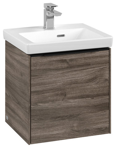 Villeroy & Boch Subway 3.0, Waschbeckenunterschrank, 423x429x378 mm, 1 Tür Anschlag (Scharnier) links, C58100, Farbe: Front/Korpus: Stone Oak, Griff: Volcano Black von Villeroy und Boch AG