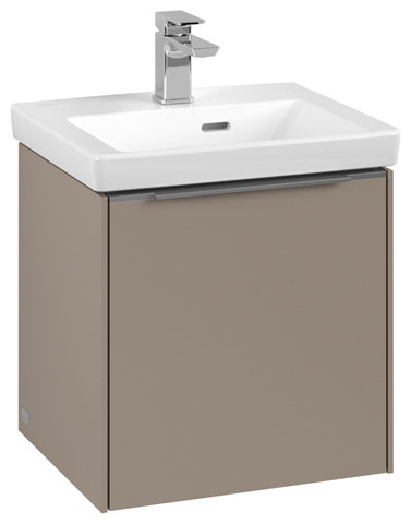 Villeroy & Boch Subway 3.0, Waschbeckenunterschrank, 423x429x378 mm, 1 Tür Anschlag (Scharnier) links, C58100, Farbe: Front/Korpus: Taupe, Griff: Aluminium glänzend von Villeroy und Boch AG