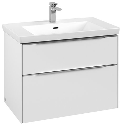 Villeroy & Boch Subway 3.0, Waschbeckenunterschrank, 772x576x478 mm, 2 Auszüge, C5740, Farbe: Front/Korpus: Pure White, Griff: Aluminium glänzend - C57400VF von Villeroy und Boch AG