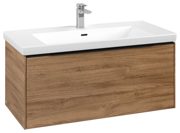 Villeroy & Boch Subway 3.0, Waschbeckenunterschrank, 973x429x478, 1 Auszug, C56902, Farbe: Front/Korpus: Kansas Oak, Griff: Volcano Black von Villeroy und Boch AG