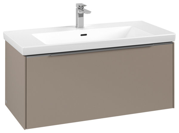 Villeroy & Boch Subway 3.0, Waschbeckenunterschrank, 973x429x478, 1 Auszug, C56902, Farbe: Front/Korpus: Taupe, Griff: Aluminium glänzend von Villeroy und Boch AG