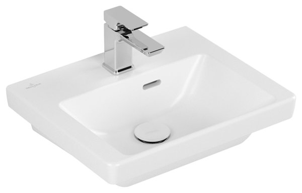 Villeroy & Boch Subway 3.0 Handwaschbecken, 450 x 370 mm, 1 Hahnloch, mit Überlauf, ungeschliffen, 437045, Farbe: Stone White, Ceramic Plus von Villeroy und Boch AG