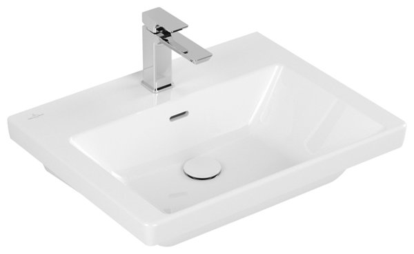 Villeroy & Boch Subway 3.0 Schrankwaschtisch, 600 x 470 mm, 1 Hahnloch, mit Überlauf, geschliffen, 4A706G, Farbe: Weiß Ceramicplus von Villeroy und Boch AG