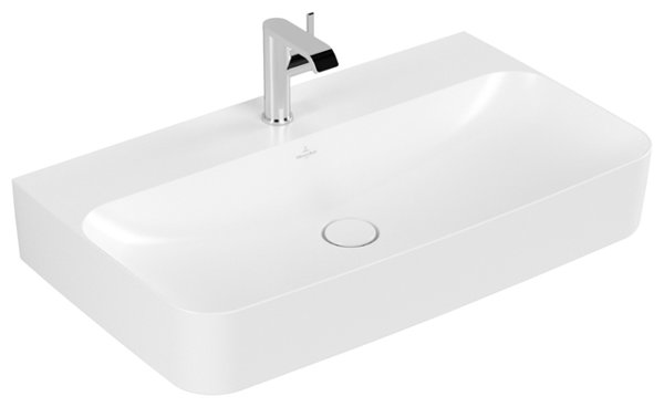 Villeroy und Boch Waschtisch Finion 41688L 800x470mm, ohne Überlauf, 1 Hahnloch, Unterseite geschliffen, Farbe: Stone White, Ceramic Plus von Villeroy und Boch AG