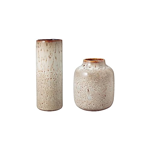 Like. by Villeroy & Boch - Lave Home Vasen-Set, Blumenvasen Shoulder (15,5 cm) & Cylinder (20 cm), Tischvasen aus Steingut, Beige von Villeroy & Boch