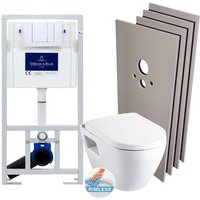 Pack WC-Vorwandelement + wc Serel SM26 spülrandlos + WC-Deckel mit Absenkautomatik + Chromplatte + Abdeckset - Villeroy&boch von Villeroy & Boch