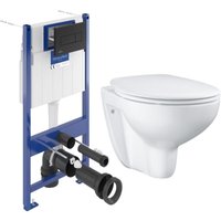 Pack WC und Vorwandelement Villeroy & Boch + flanschloses WC Grohe Bau Ceramic + SoftClose WC-Sitz + schwarze Platte (VCNBAU4) von Villeroy & Boch
