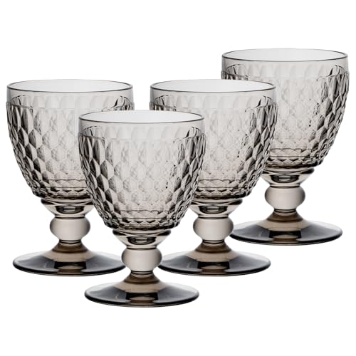 Villeroy & Boch – Boston Coloured Rotweingläser Smoke 4er Set, 310 ml, Farbige Weingläser mit Facettenmuster, Kristallglas für Rotwein, Spülmaschinengeeignet, Grau von Villeroy & Boch