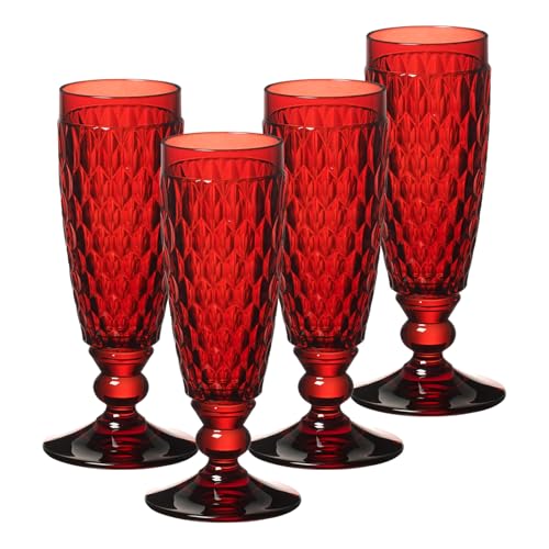 Villeroy & Boch Sektgläser Boston Coloured, Red, 4er Set, 145 ml, Farbige Sektkelche mit Facettenmuster, Kristallglas, Spülmaschinengeeignet von Villeroy & Boch