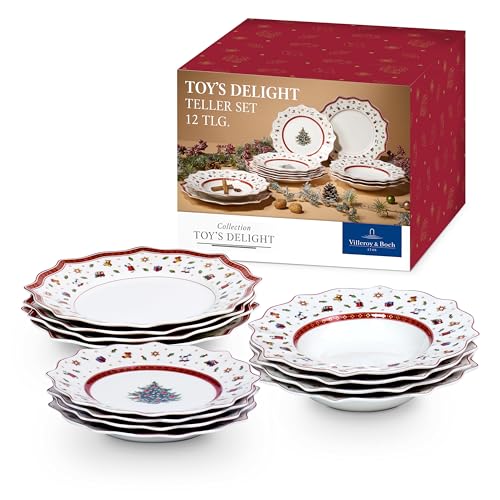 Villeroy & Boch – Toy'S Delight Tafelservice Weihnachten 12 Teilig, Weihnachtsteller Set Toys, Weihnachtsgeschirr, Weihnachtsservice 4 Personen, Speiseteller, Suppenteller, Frühstücksteller, Porzellan von Villeroy & Boch