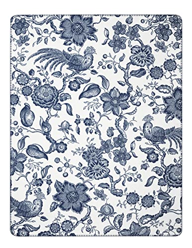 Villeroy & Boch® Wohndecke Paradiso Navy-Peony I Flauschige Kuscheldecke aus Baumwollmischgewebe in blau-Weiss I Sofa-Decke in 150x200 cm I nachhaltig produziert in Deutschland I Jubiläums Edition von Villeroy & Boch